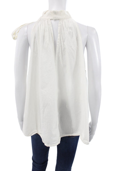 Apiece Apart Women Sleeveless High Neck Cotton Blouse White Tie Boho Size 8