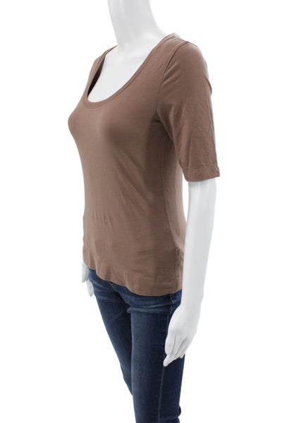 Athleta Womens Brown Basic Cotton Short Sleeve Round Neck T-Shirt Size XS