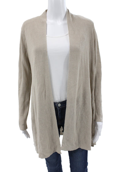 Eileen Fisher Unisex Cardigan Sweater Beige Linen Cotton Long Sleeve Size XS