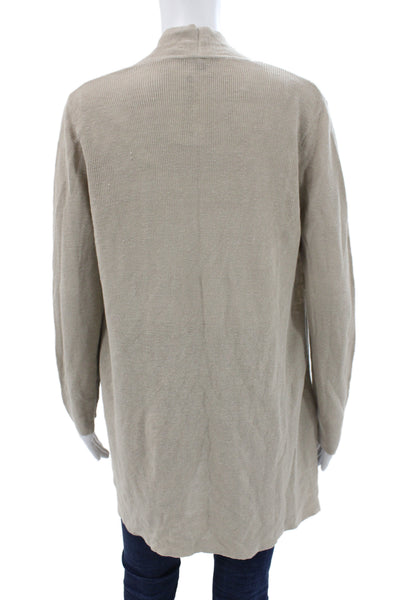 Eileen Fisher Unisex Cardigan Sweater Beige Linen Cotton Long Sleeve Size XS