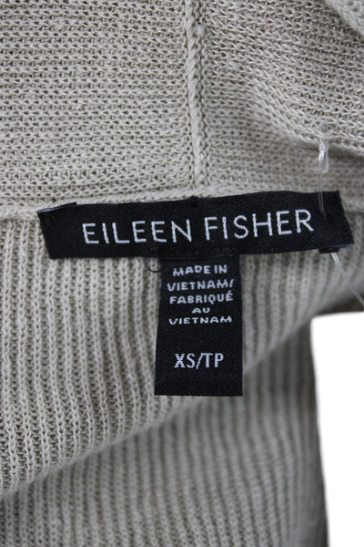 Eileen Fisher Unisex Cardigan Sweater Beige Linen Cotton Long Sleeve Size XS