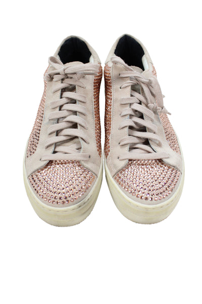 P448 Womens Rhinestone Embellish Lace Up Suede Rubber Sole Sneaker Beige Size 40