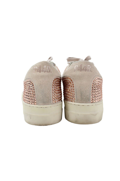 P448 Womens Rhinestone Embellish Lace Up Suede Rubber Sole Sneaker Beige Size 40