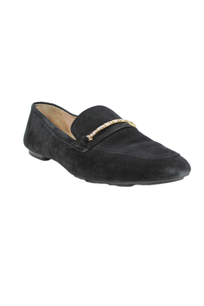 Stuart Weitzman Women's Embellish Suede Slip-On Loafers Shoes Black Size 8.5