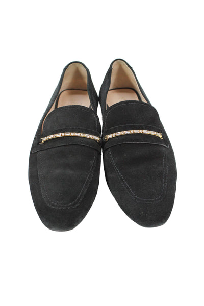 Stuart Weitzman Women's Embellish Suede Slip-On Loafers Shoes Black Size 8.5