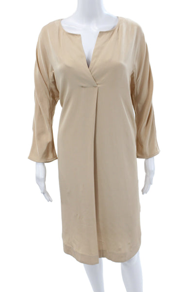 By Malene Birger Women Kaftan Dress Beige Silk 3/4 Sleeve Mid Calf Size 40