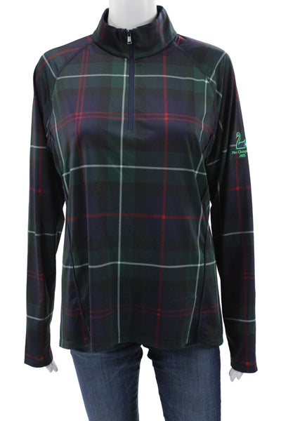 RLX Ralph Lauren Womens Plaid Mock Neck Zip Long Sleeve Top Polyester Size L