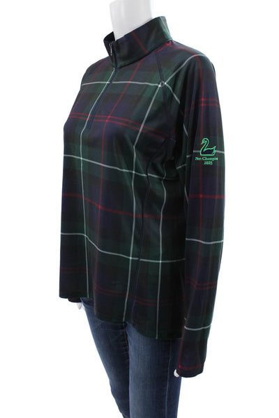 RLX Ralph Lauren Womens Plaid Mock Neck Zip Long Sleeve Top Polyester Size L