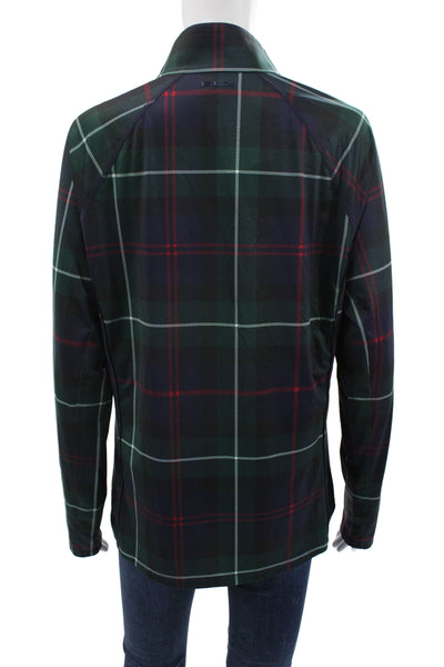 RLX Ralph Lauren Womens Plaid Mock Neck Zip Long Sleeve Top Polyester Size L