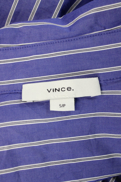 Vince Womens Blue Striped V-Neck Cotton Blouse Long Sleeve Petite Size S