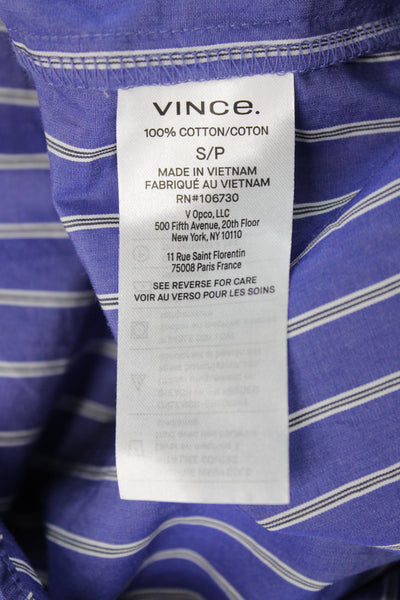 Vince Womens Blue Striped V-Neck Cotton Blouse Long Sleeve Petite Size S