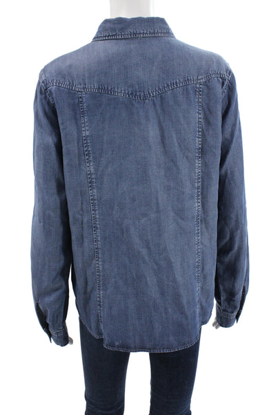 Bella Dahl Womens Basic Collared Long Sleeve Button-Up Blue Tencel Size L