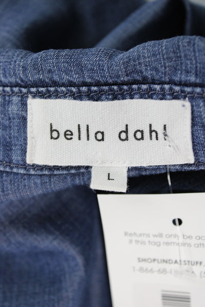 Bella Dahl Womens Basic Collared Long Sleeve Button-Up Blue Tencel Size L