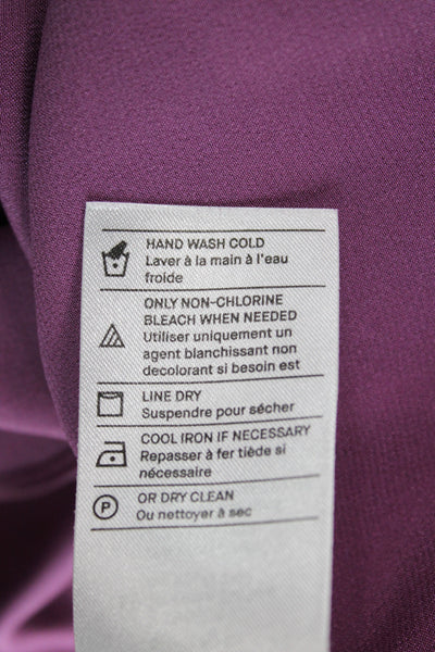 Vince Women Purple Silk Mock Neck Button Up Long Sleeve Blouse Size M