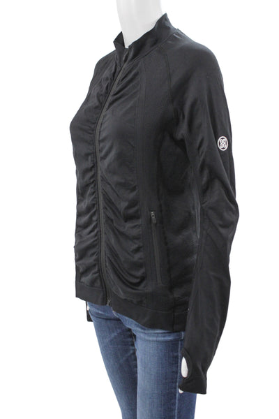 G/Fore Women Windbreaker Black High Neck Solid Poly Spandex Long Sleeve Size S