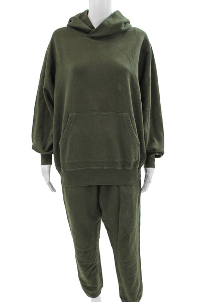 TKEES Unisex Pullover Hoodie Green 100% Cotton Long Sleeve Army Size 1