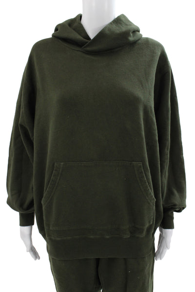 TKEES Unisex Pullover Hoodie Green 100% Cotton Long Sleeve Army Size 1