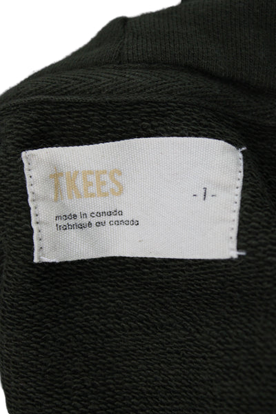 TKEES Unisex Pullover Hoodie Green 100% Cotton Long Sleeve Army Size 1
