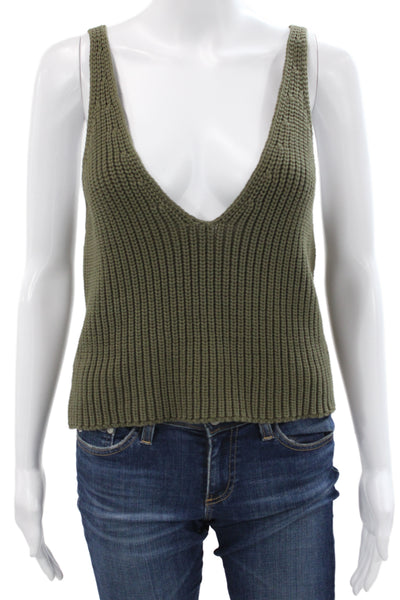 A.L.C. Womens Cropped Knit Cotton Tank Green Buckle Size S