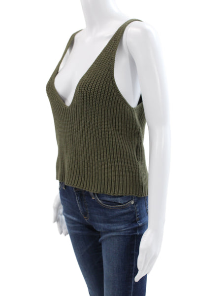 A.L.C. Womens Cropped Knit Cotton Tank Green Buckle Size S