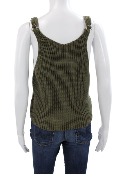 A.L.C. Womens Cropped Knit Cotton Tank Green Buckle Size S