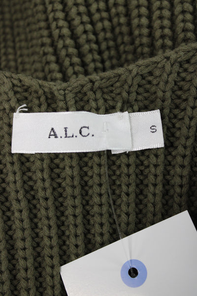 A.L.C. Womens Cropped Knit Cotton Tank Green Buckle Size S