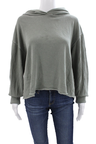 Perfect White Tee Womens Pullover Hoodie Green 100% Cotton Long Sleeve Size L