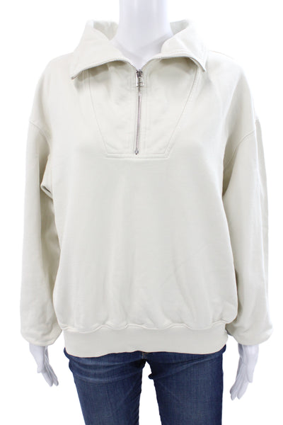 Good American Womens Pullover Sweatshirt Beige Cotton Long Sleeve Size 1