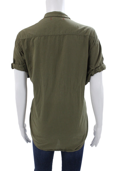 Xirena Womens Basic Collared Short Sleeve Button Up Shirt Green Cotton Size S