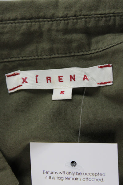 Xirena Womens Basic Collared Short Sleeve Button Up Shirt Green Cotton Size S