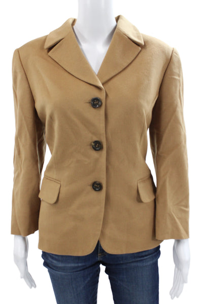 Les Copains Women Designer Tan Wool Cashmere Blazer Collared Button Size 46