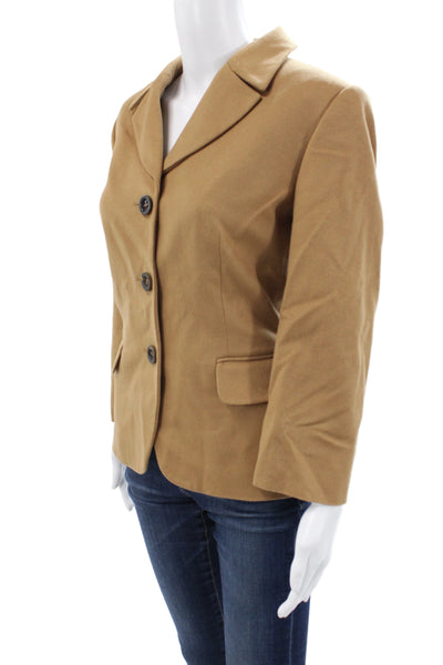 Les Copains Women Designer Tan Wool Cashmere Blazer Collared Button Size 46