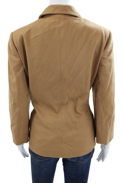 Les Copains Women Designer Tan Wool Cashmere Blazer Collared Button Size 46