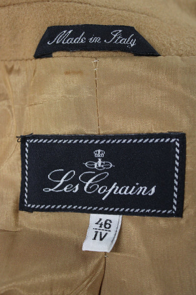 Les Copains Women Designer Tan Wool Cashmere Blazer Collared Button Size 46