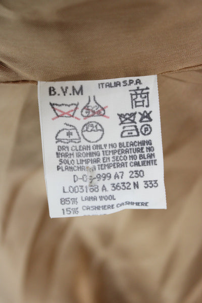 Les Copains Women Designer Tan Wool Cashmere Blazer Collared Button Size 46