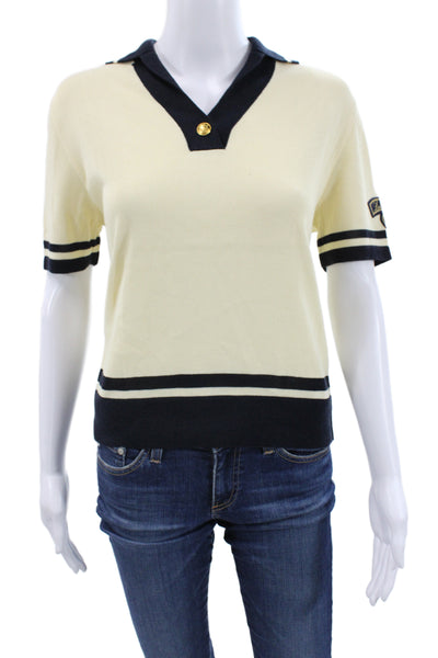Les Copains Women Beige Jersey Polo Collared Short Sleeve Button Size S