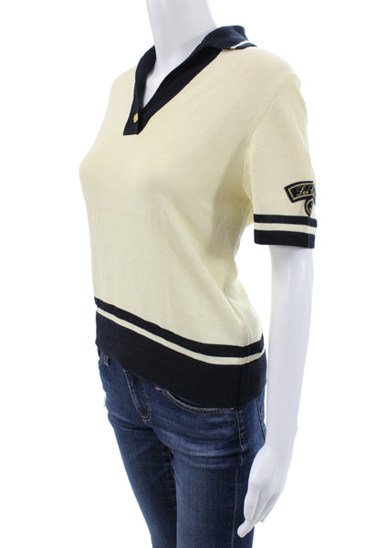 Les Copains Women Beige Jersey Polo Collared Short Sleeve Button Size S