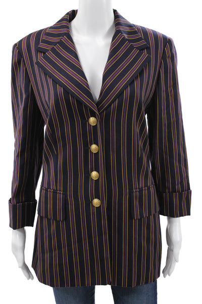 Laurel Women Dark Blue Striped Collared Wool Blazer Longsleeve 80s Size 40