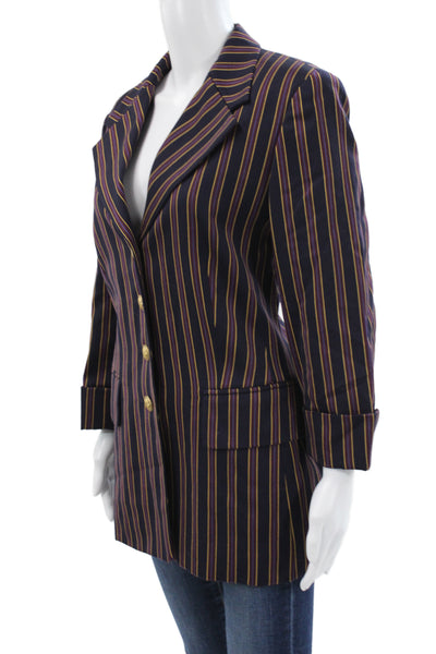 Laurel Women Dark Blue Striped Collared Wool Blazer Longsleeve 80s Size 40