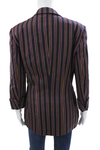 Laurel Women Dark Blue Striped Collared Wool Blazer Longsleeve 80s Size 40