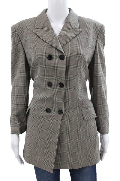 Laurel Unisex Gray Plaid Wool Blend Collared Button Blazer Long Sleeve Size 42