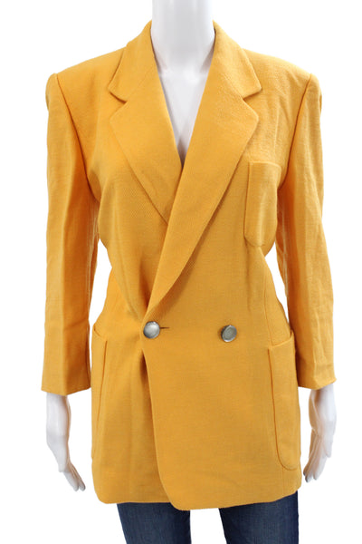 Laurel Womens Yellow Wool Collared Blazer Button Long Sleeve Size 40