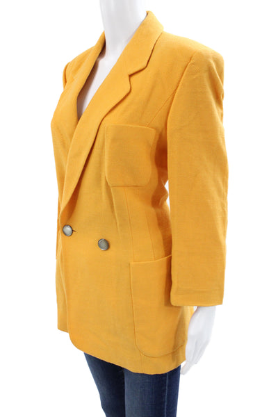 Laurel Womens Yellow Wool Collared Blazer Button Long Sleeve Size 40