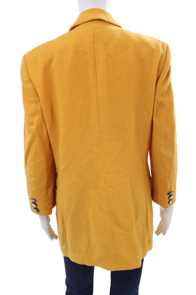 Laurel Womens Yellow Wool Collared Blazer Button Long Sleeve Size 40