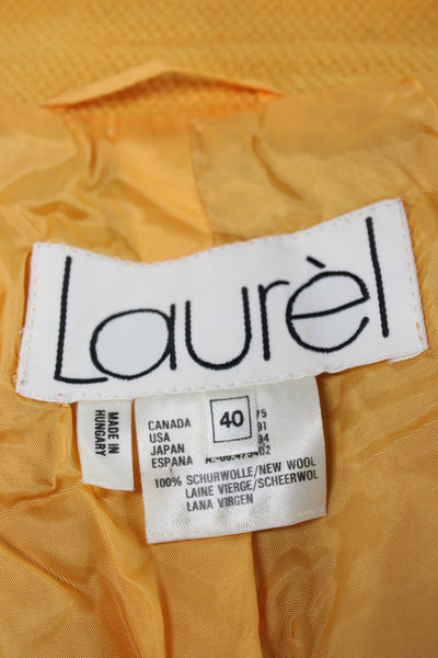 Laurel Womens Yellow Wool Collared Blazer Button Long Sleeve Size 40