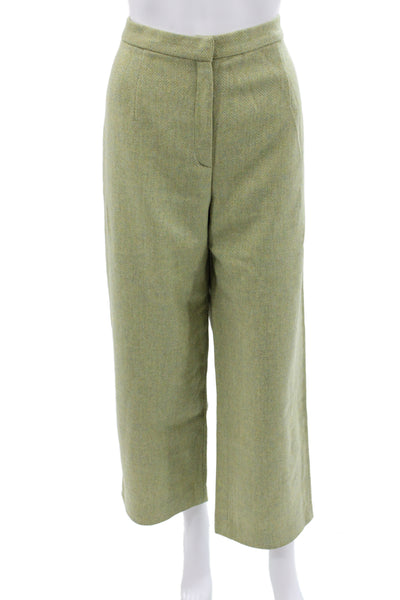Weekend Max Mara Womens Cropped Dress Pants Green Herringbone Wool Size 12