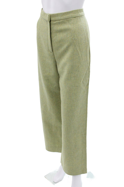 Weekend Max Mara Womens Cropped Dress Pants Green Herringbone Wool Size 12