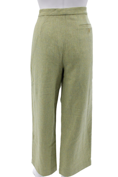 Weekend Max Mara Womens Cropped Dress Pants Green Herringbone Wool Size 12