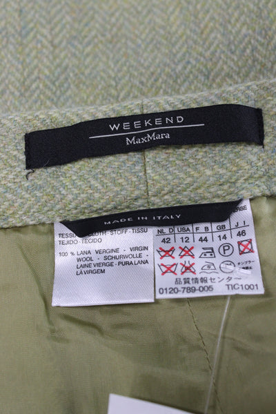 Weekend Max Mara Womens Cropped Dress Pants Green Herringbone Wool Size 12