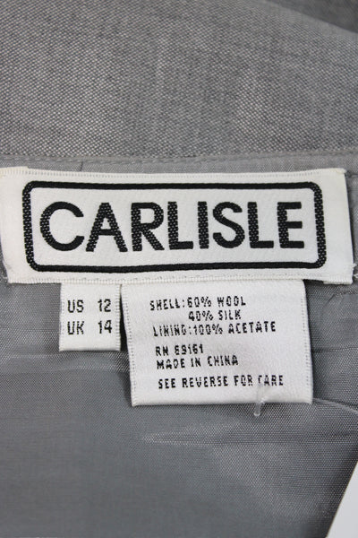 Carlisle Women Straight Pencil Pleated Gray Wool Silk Skirt Size 12